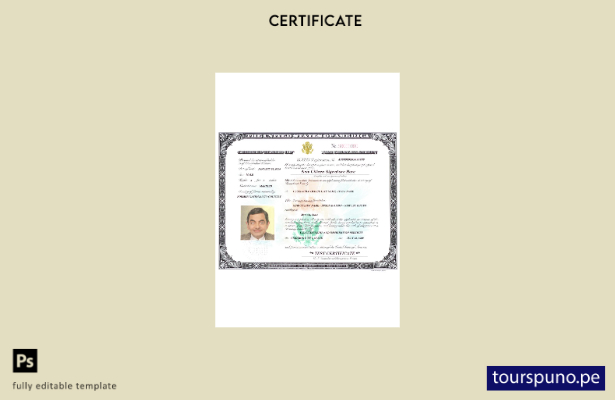 Plantilla de certificado de naturalización de EE. UU. lista para imprimir